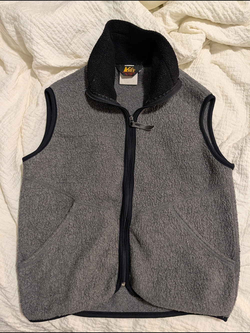 REI Grey Sherpa Fleece Vest Vintage XS
